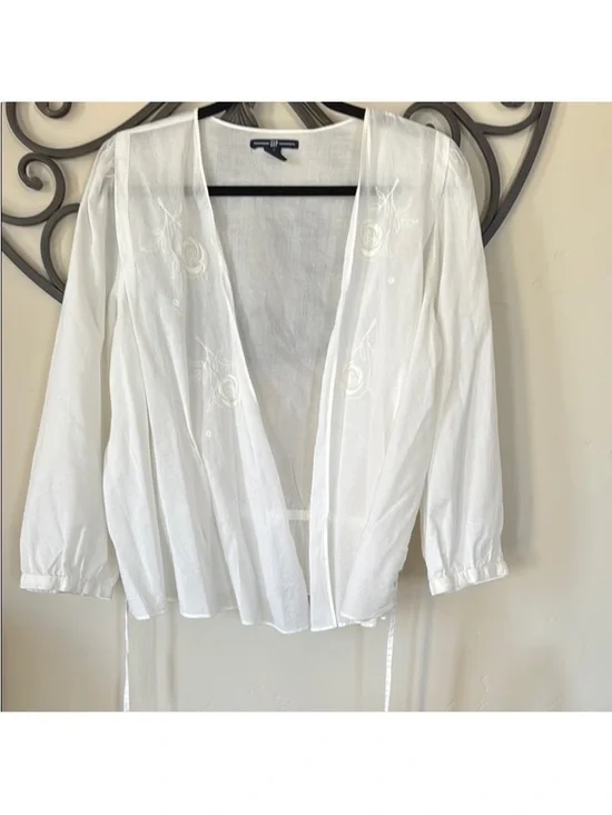 GAP White Embroidered Tie-Front Wrap Blouse - Picture 6 of 8